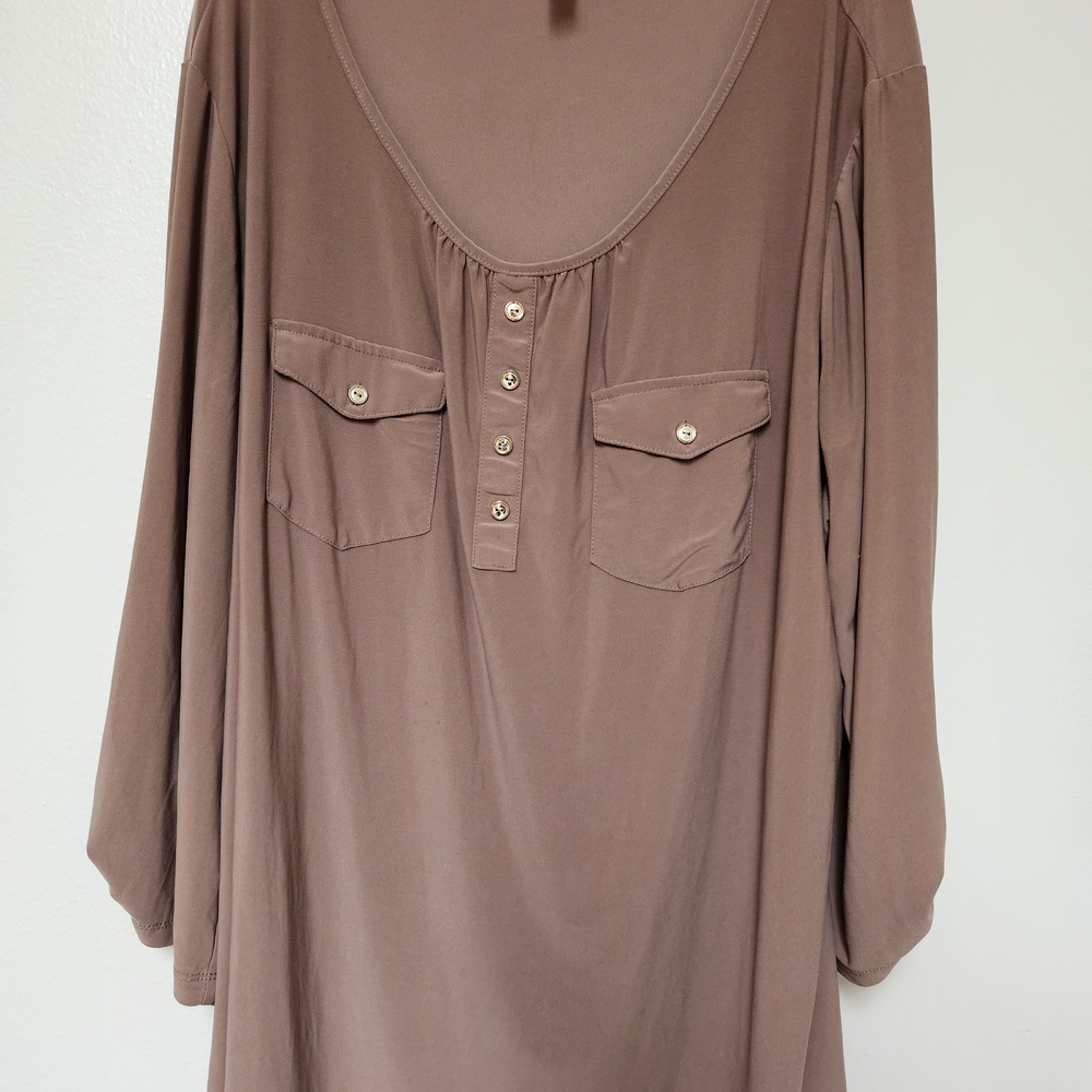Perseption Long Sleeve Scoop Neck Tunic in Mauve Brown